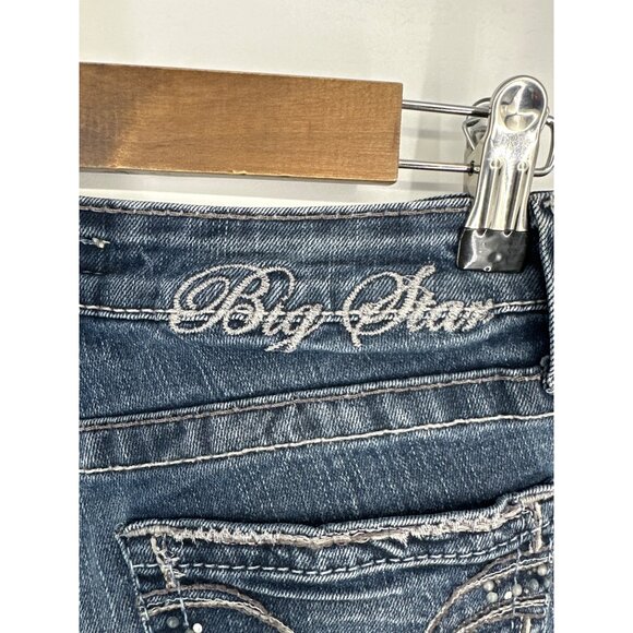 Big Star Kayla Straight Distressed  Jeans With Embroidered Pockets Size 27R - Picture 7 of 13
